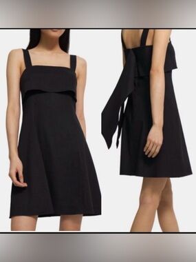 Theory Size 10 Linen Blend Drape-Back Little Black Dress
